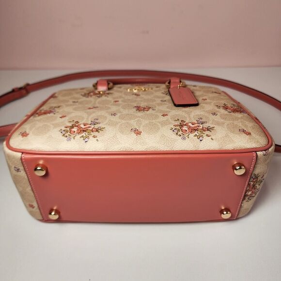 NWT Coach CAL35 Savannah Small Carryall Bag With Floral Print Gold/Sand - Picture 5 of 7